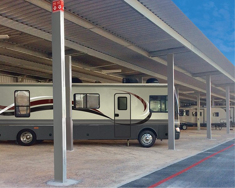RV vehicles parked in a Vehicle Storage facility