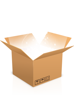 Image of an open moving box bursting with light