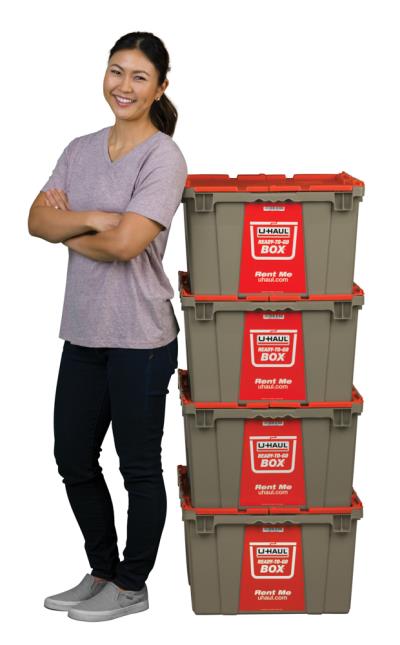 U-Haul Ready-To-Go Box makes moving faster and unpacking easier. Rent moving crates to pack and unpack at your own pace. Keep the plastic moving boxes for as long as you’d like and return them when you’re done.