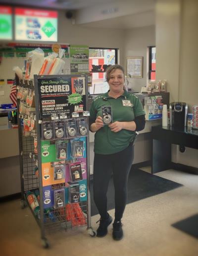 For added service and security at all U-HAUL storage centers, our customers secure use the Discus Security Lock. This ensures that's our customers secure their belongings with the most secure lock available. You can pick one up at our large showroom anytime, or just go to www.uhaul.com and click on moving supplies.